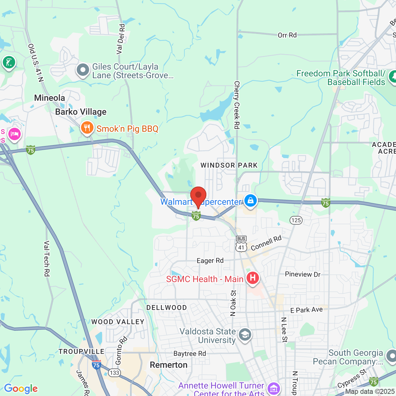 Google map image of our location in 3211 Wildwood Plantation Dr Valdosta, GA
